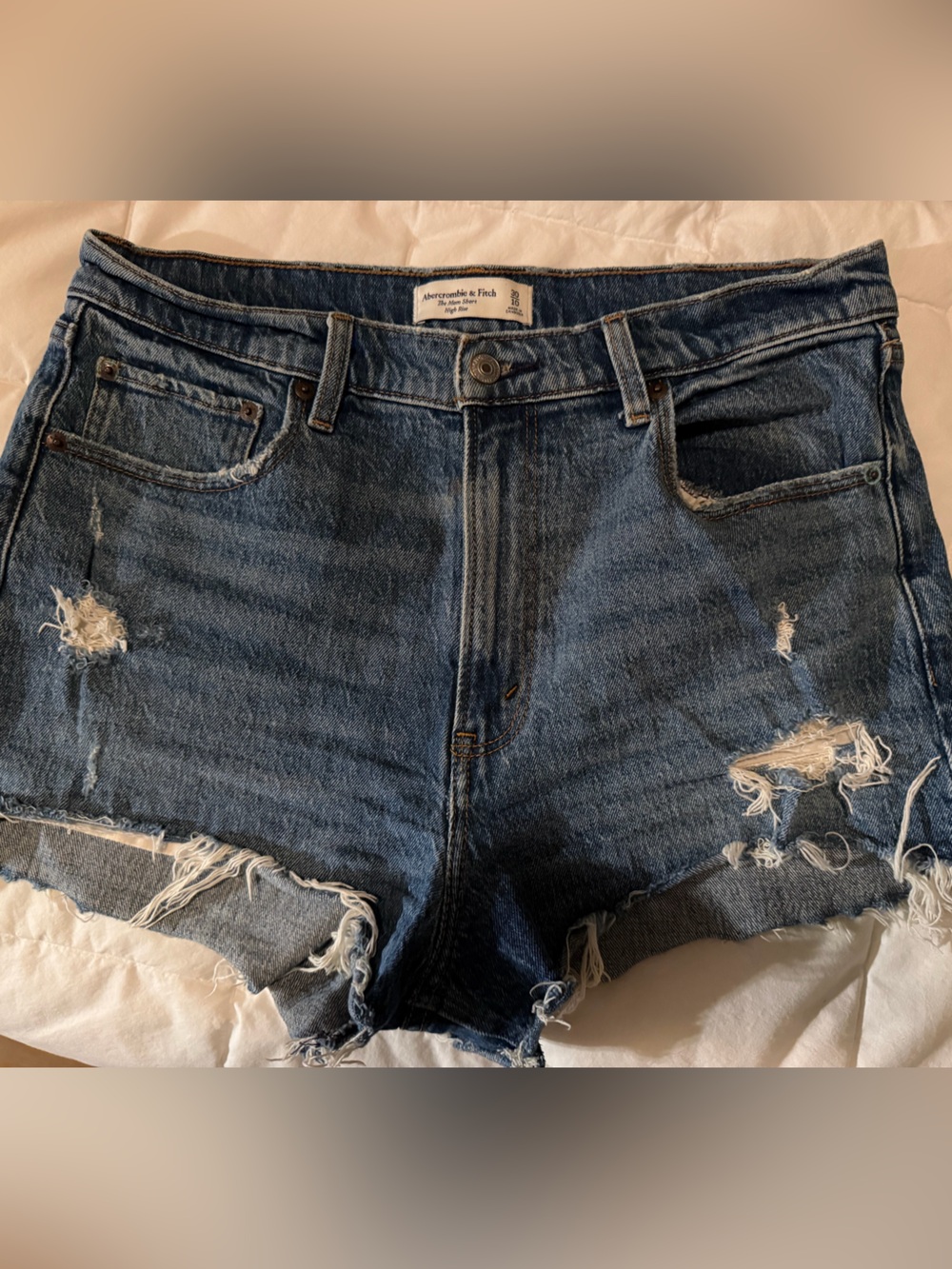 Abercrombie & Fitch Distressed Dark Blue Denim Shorts